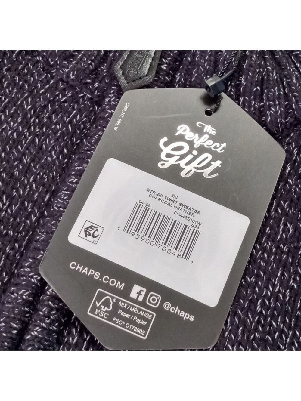 Chaps Men's Charcoal Heather Twist Knit Quarter Zip Sweater Large NWT - Picture 4 of 6